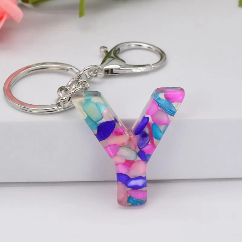 Keychains Colorful Stone Resin Epoxy Keychain 26 Lettre Anglaise Pendant Europe Et Bijourie Americain Creatif Creatif Gift Du 9 75 DHgate