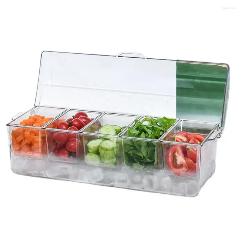 Botellas de almacenamiento Caja crujiente apilable Hielo de refrigerador transparente con tapa 5 Ensalada de compartimento Vegetal para picnic