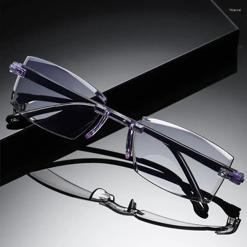 Solglasögon smarta zoomläsningsglasögon för både avstånd och använder blått ljusblockerande glasögon rimlösa