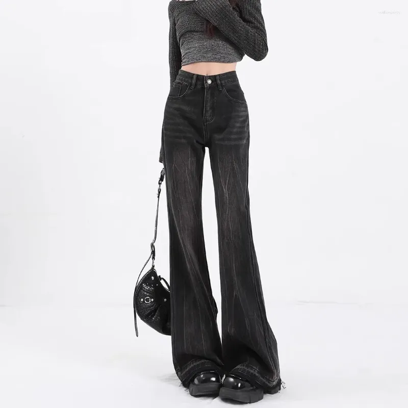 Kadınlar kot pantolonlu parlama ince fit pantolon Kore sürümü moda pantolon y2k sokak kıyafetleri gündelik denim sonbahar kış