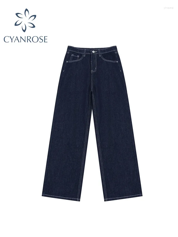 Jeans féminins Femmes bleu foncé baggy haute taille pantalon denim Vintage mode y2k coréen lâche raide noire large jambe cowboy pantalon 2024