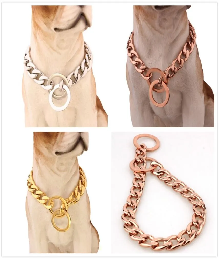 15mm Anpassad 316L Rostfritt stål Silvergoldrose Gold 11 NK Cuban Chain Pet Dog Collar Choker Halsband 1234Quot8808308