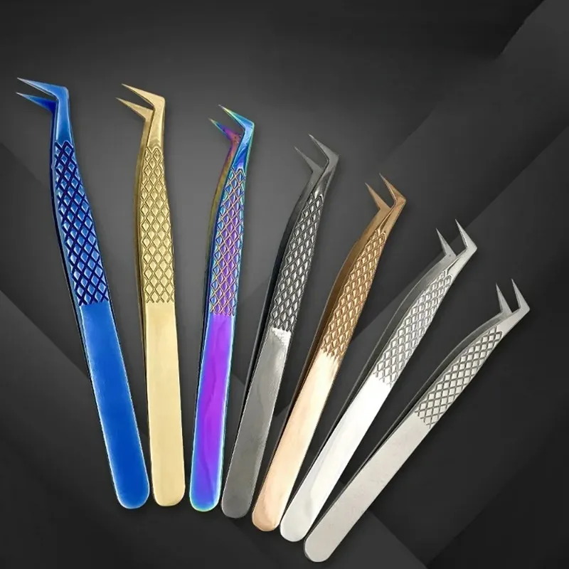 new Stainless Steel Eyelashes Tweezers Professional for Lashes Extension Gold Decor Anti-static Eyebrow Tweezers Eyelash Extension- Gold Decor Eyebrow Tweezers