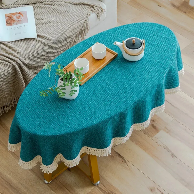 Tavolo da tè ovale Tasella solido in stile pastorale semplicità tovaglia in cotone in lino cotone caffè per soggiorno 240428