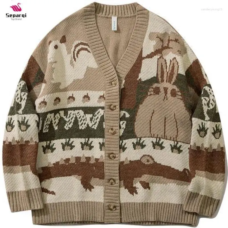 Erkek Sweaters Vintage hırka büyük boy kazak Japon harajuku karikatür pullover hip hop sokak giyim gevşek örgü üstleri