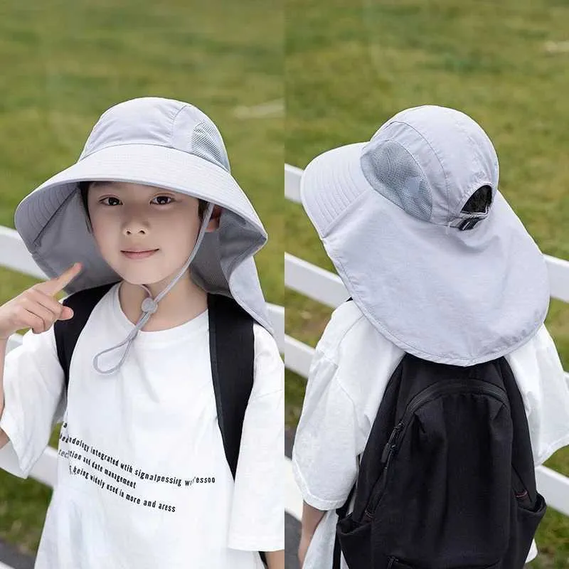 Caps chapéus novas cores sólidas crianças chapéu de sol, verão, garotos, capa de ouvido no pescoço, boné de praia, crianças de viagem de giro para crianças menino menina