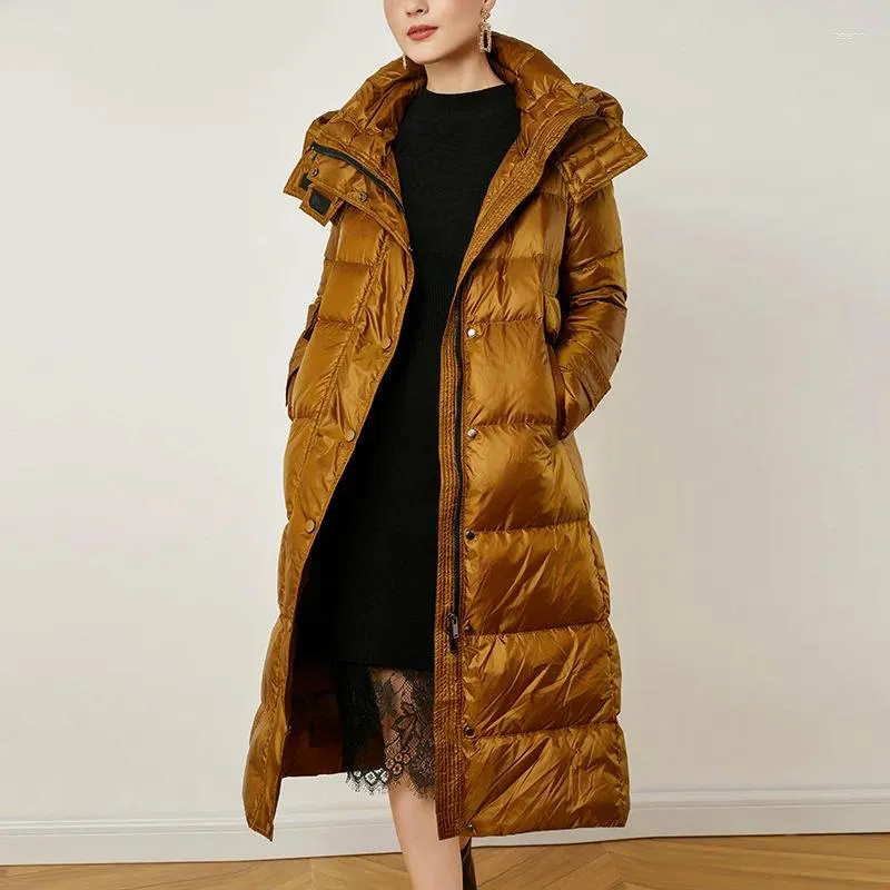 Veste de canard blanche d'hiver en bas 2024 section longue section sur l'Europe du genou et les États-Unis Slim Cold Coat Femme