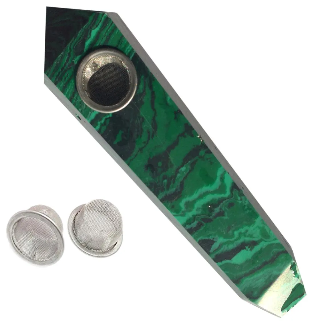 Tubo di fumo in quarzo in malachite verde tubo di bacchetta in pietra cristallina Tubi di sigari con 3 filtri in metallo per la salute fumatori7214100