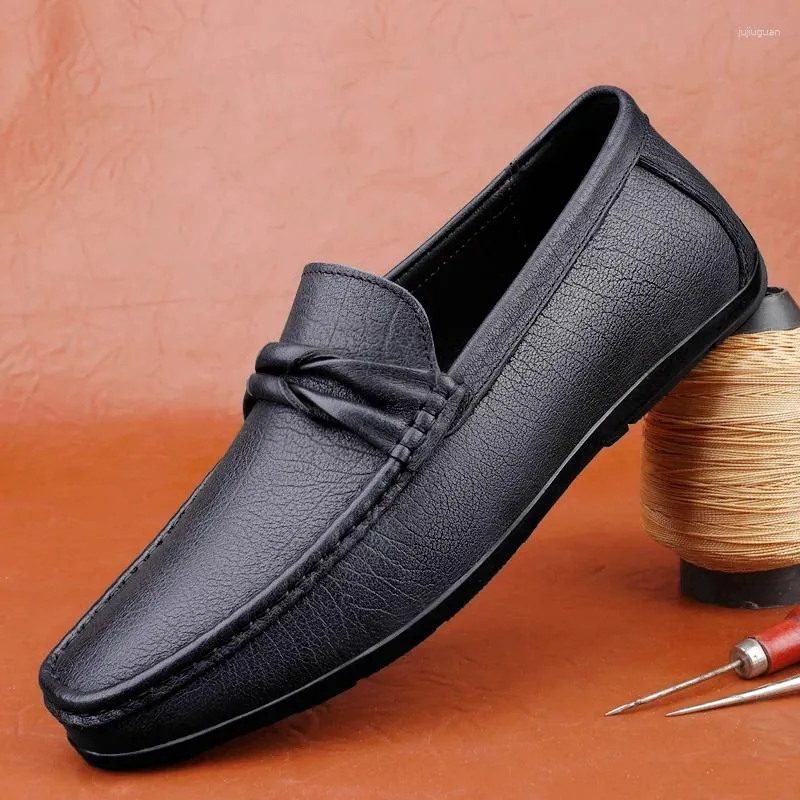 Casual Shoes Handmade Men Shoe Comfortable Walking Boat For Mens Genuine Leather Loafers Man Black Flats
