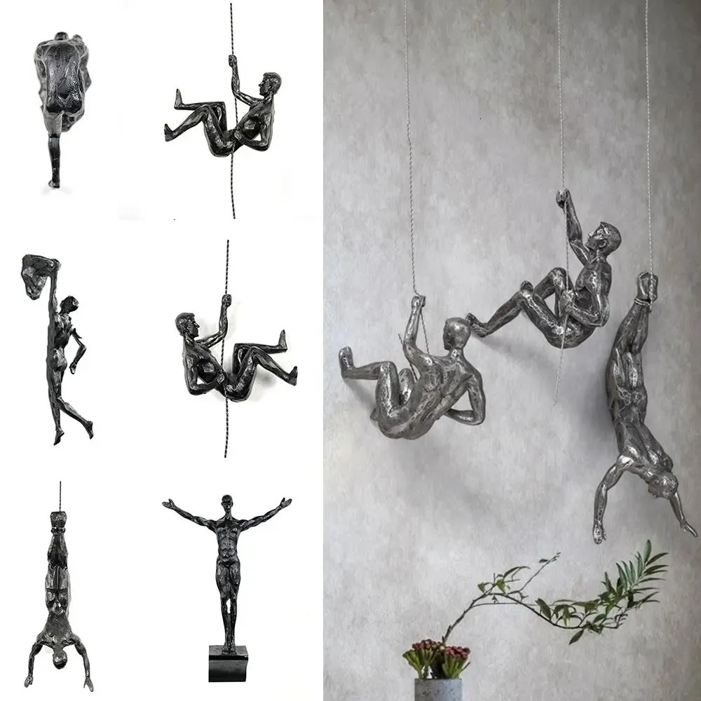 Resina alpinista sala de estar esportivo figuras de estátua figuras escultura ornamento rock escalada homem parede de parede de penduramento 240429