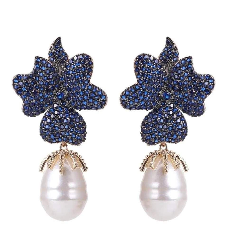 Xiumeiyizu Luxury Big Fresh Pearl Drop Earrings Paled Shinning Zirconia Handmade örhängen Guldplätering Bröllopsmycken 2106243008173