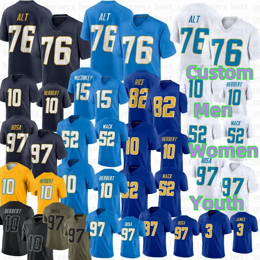 Joe Alt Ladd McConkey Brenden Rice Justin Herbert Khalil Mack Jersey Football Joey Bosa Derwin James Jreys