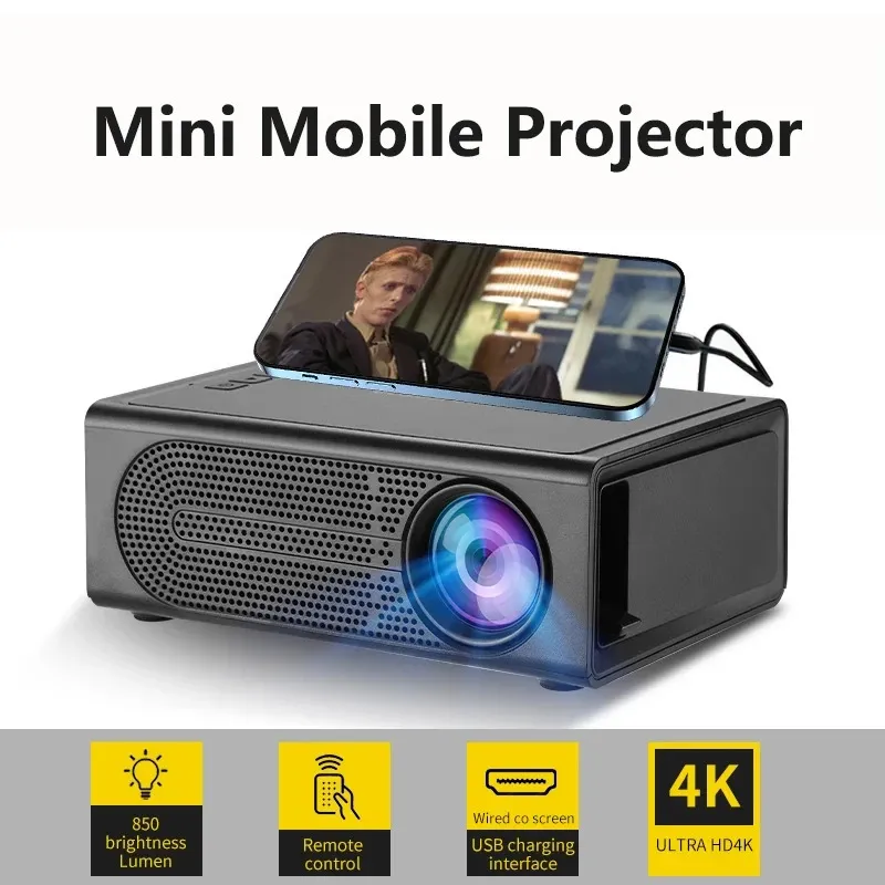 Mini Portable Projector 4K 1080p 3D LED -video Wired Screen Projection Full HD Home Theatre Cinema Game Proyector 240419