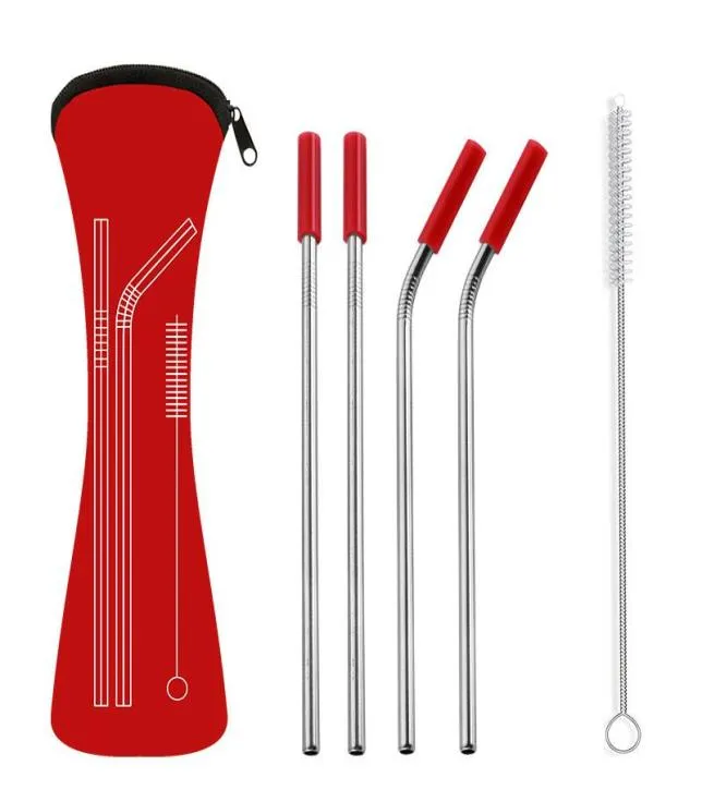 6pcSset Paies de consommation inoxydable réutilisable en acier inoxydable avec des conseils de silicone pour boissons à boisson froide outils du bar1362016