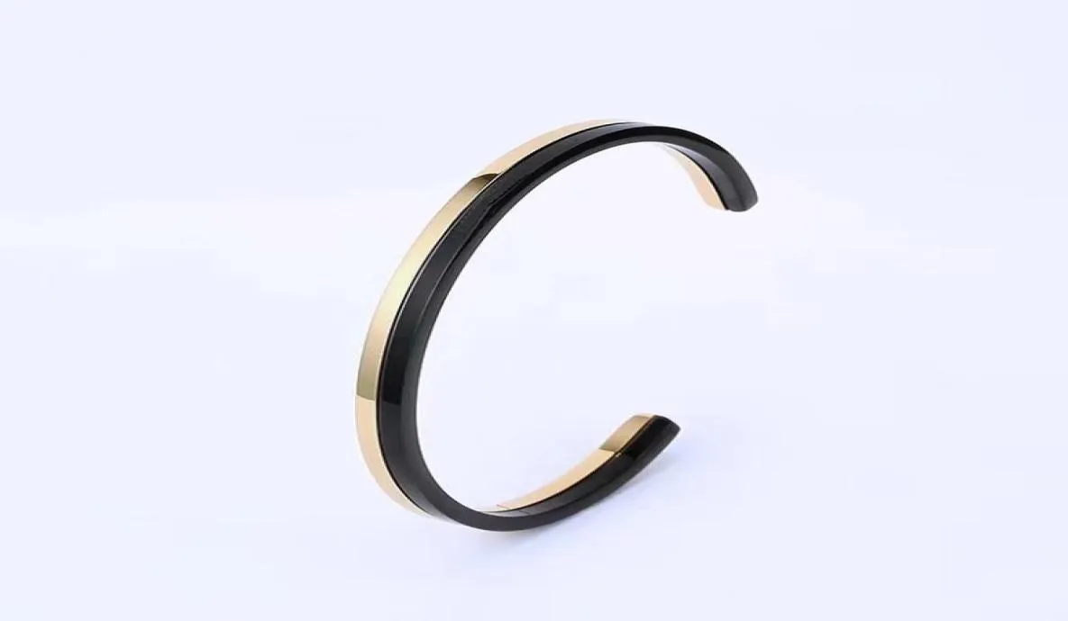 Classic bracelet gold black double spelling fingernail bracelet Titanium steel cuff open women039s men039s love jewelry gift6107097