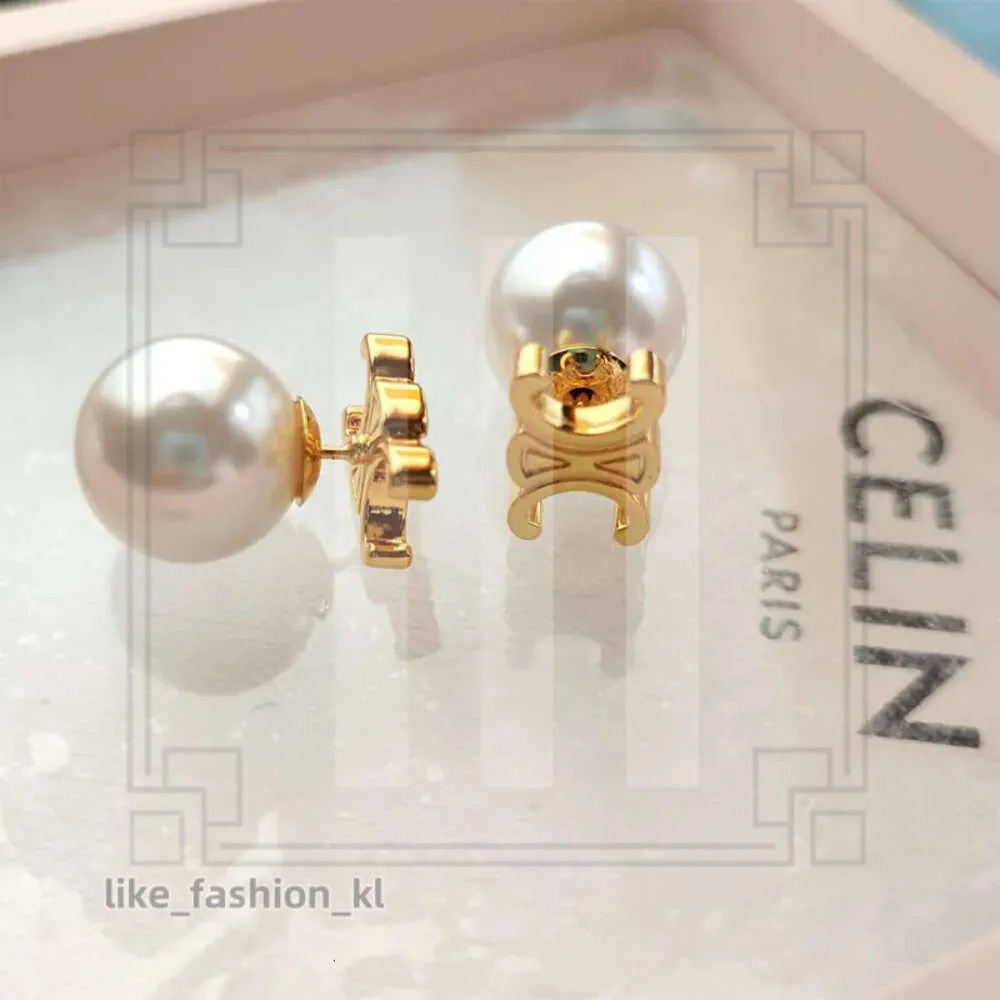 Big Pearl Celi varumärkesbokstäver designer örhängen för kvinnor guld studs elegant charm diamant dubbel side boll aretes celinr örhängen örhänge öronringar smycken gåva 401