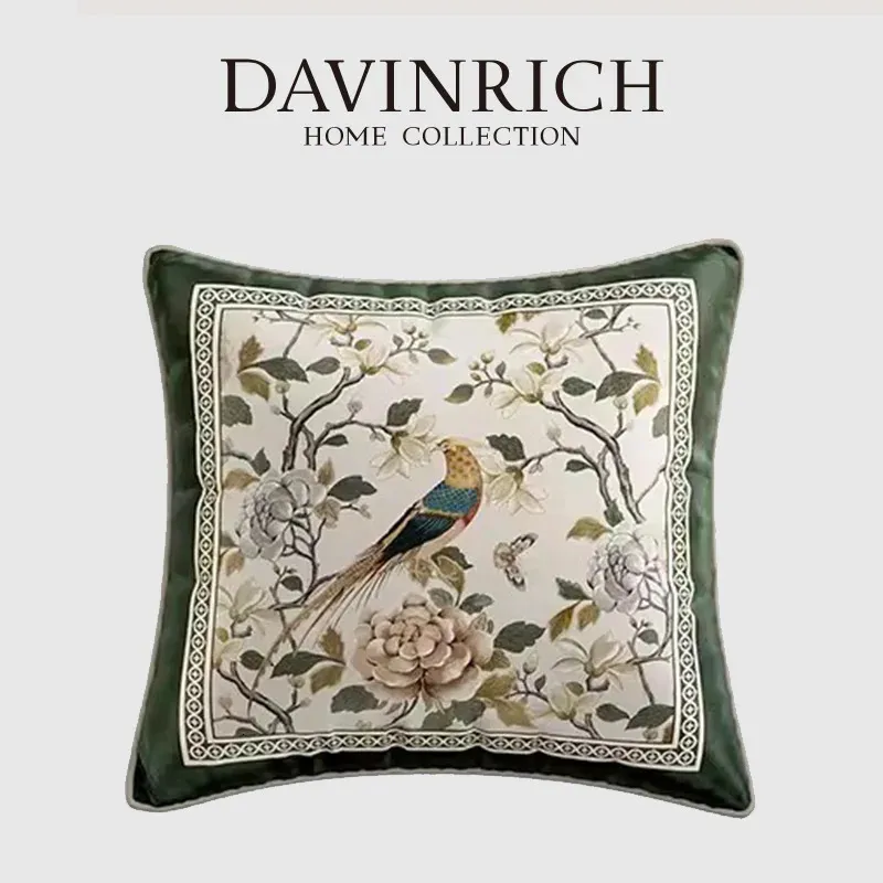 Davinrich GG Orientalische Kissenbezüge Beautiful Traum Blumenblühen Vögel Druck amerikanische Style -Couch -Sofa Kissen Hülle Luxus Retro 240417