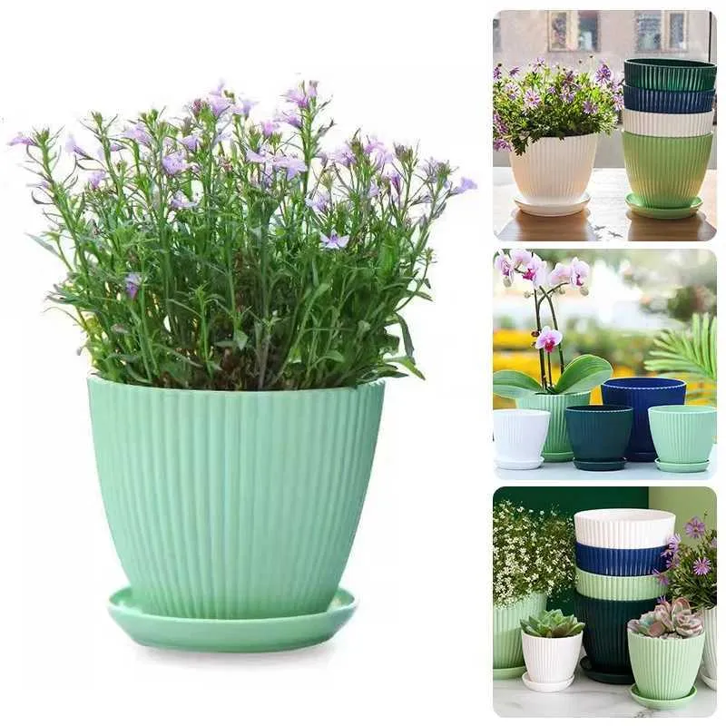 Planters potten plastic bloempot ronde sappige planten bonsai pot ademende plantenbakken met bak verticaal gestreepte thuiskantoor bureaubladdecor