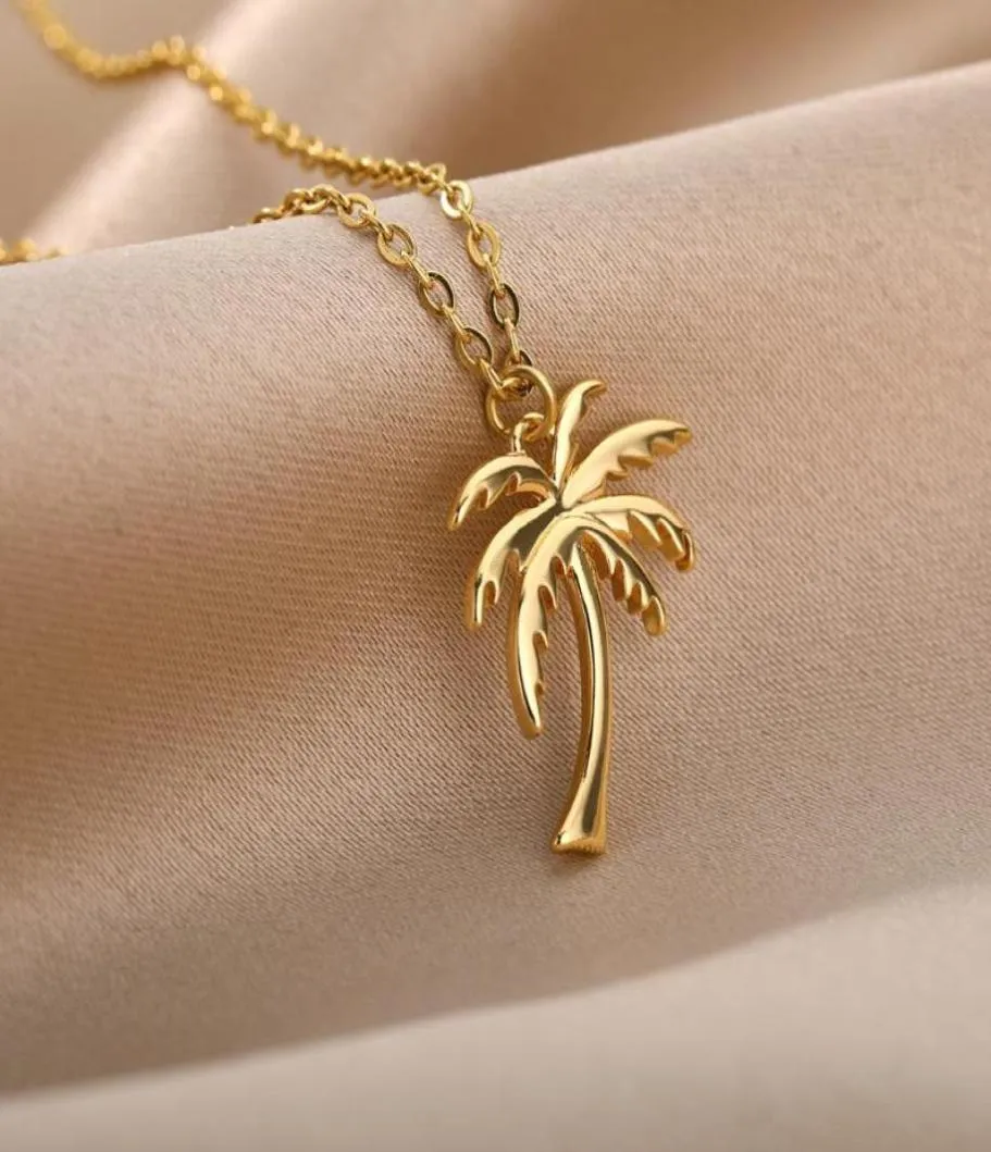 Pendant Necklaces Stainless Steel Coconut Tree Necklace For Women Gold Sliver Color Palm Charm Collares Fashion Jewelry8173489