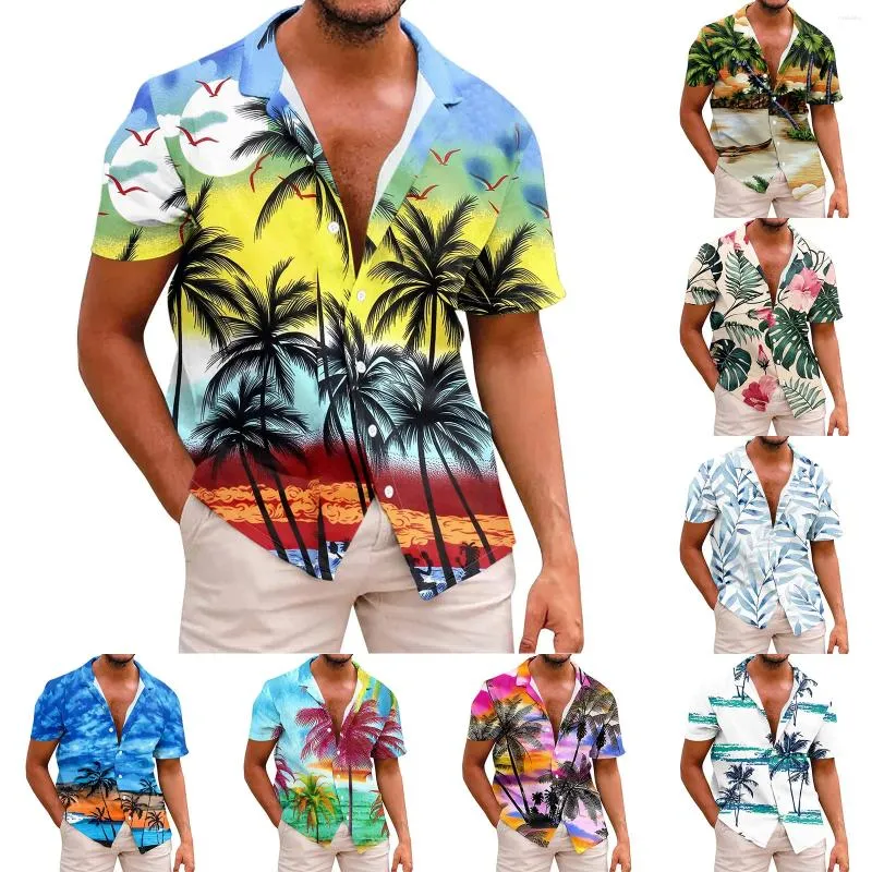 Mäns avslappnade skjortor tryckta fashionabla knappar upp kortärmad skjorta tung t n kläder