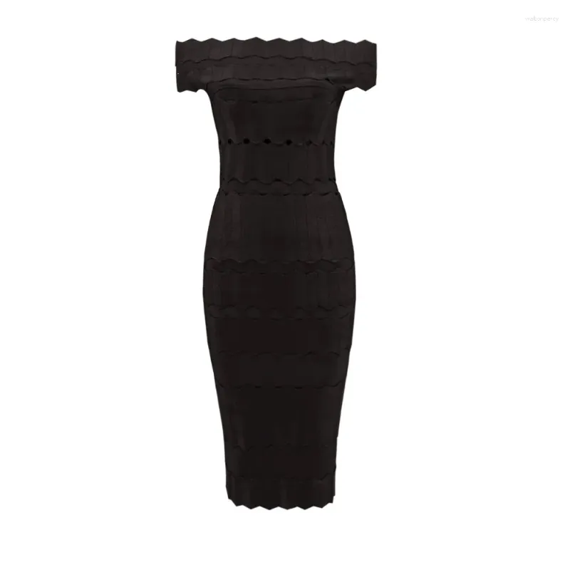 High-Quality Black and Burgundy Off-Shoulder Midi Dress for Women - Perfect for Casual Occasions and Celebrity wear