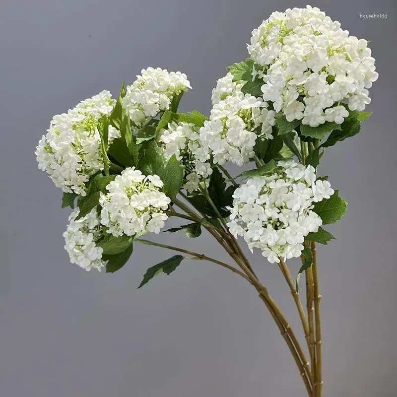 Dekoracyjne kwiaty symulowane Snowball Kwiatowy jedwabny jedwabny Symulacja Dekoratu Wedna Flower Long Brangea Green Plant Hall Dekoracja