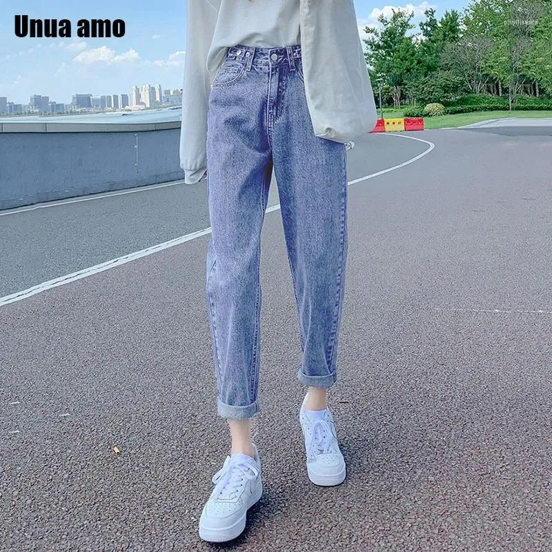 Jeans pour femmes unua amo 2024 lavé denim harem pantalon femme lâche occasionnelle sauvage vintage ajusté haute taille dames