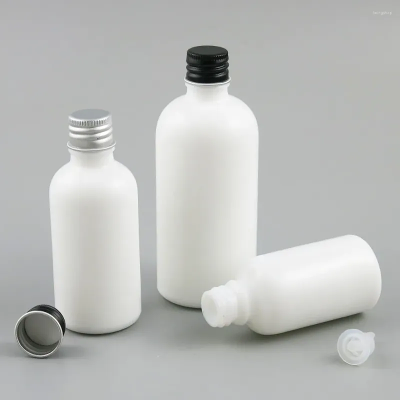 Diseño de botellas de almacenamiento !!30 ml 50ml 100ml recargable botella de vidrio blanco de recarga plataforma de aluminio negro 1oz 5/3oz whtie gota