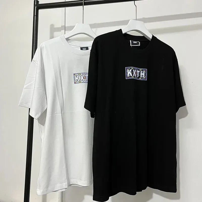 KITH FW Oversize Tees Cotton Short Sleeve T-shirt Quality Outdoor O-Neck Tile Box Print Moroccan White Black Apricot 240423