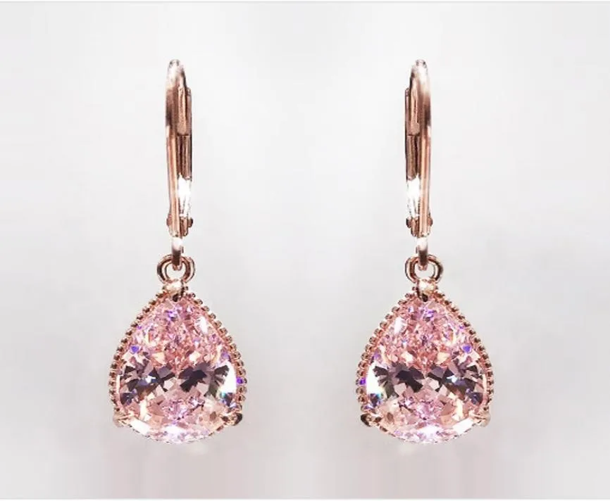 Rose Diamond for Women Fashion Pink Topaz Gemstone Bizuteria 14K Gold Garnet Drop Earring Orecchini Girls6487945