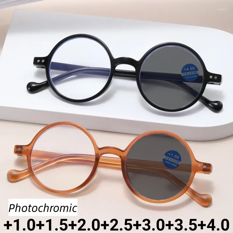 Zonnebrillen kleine ronde frame pochromic glazen vintage anti-blauw verre zicht afgewerkte bril door mannen vrouwen buiten verkleuring brillen