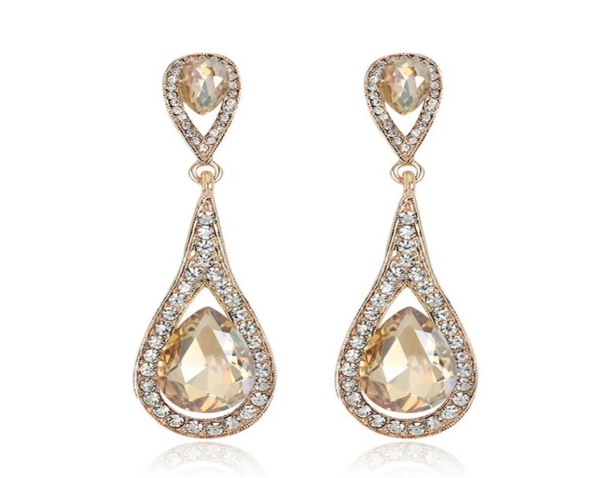 Luxury Designer Teardrop Champagne Crystal Drop Earrings For Women Gold Color Dangle Charm Long Earings Bridal Wedding Jewelry1790842