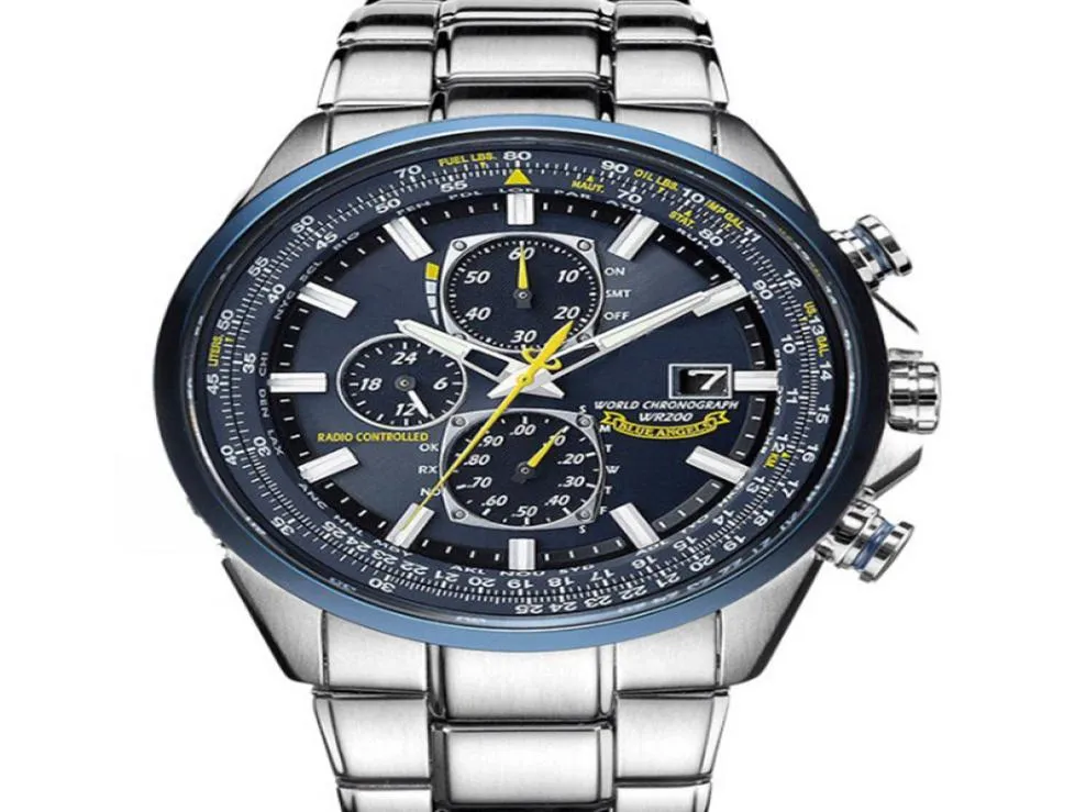 2022 New Men039s Watch Business Quartz Wristwatch Luxury Arelproof Blue Angel World Chronograph Casual Steel Band Watches Male