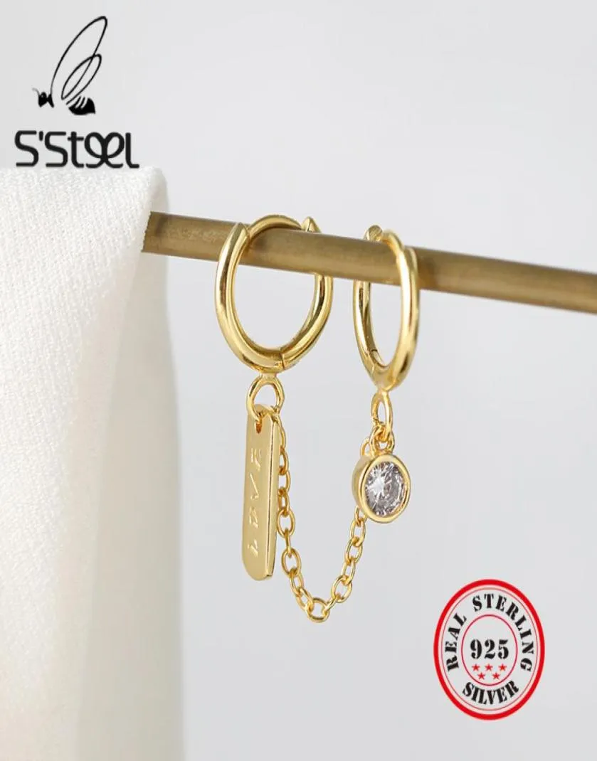 S039Steel 925 Sterling Silver Hoop Earrings for Women Simple Circle Zircon Earings Gold Pendientes Plata de Ley 925 Mujer Jewel6252420