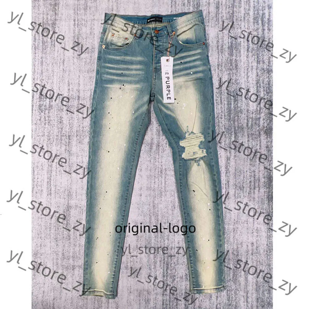 Paarse jeans heren jeans ontwerper paars merk heren man mannelijk licht blauw paars merk jeans high street denim verf graffiti patroon beschadigd gescheurde skinny broek 4108