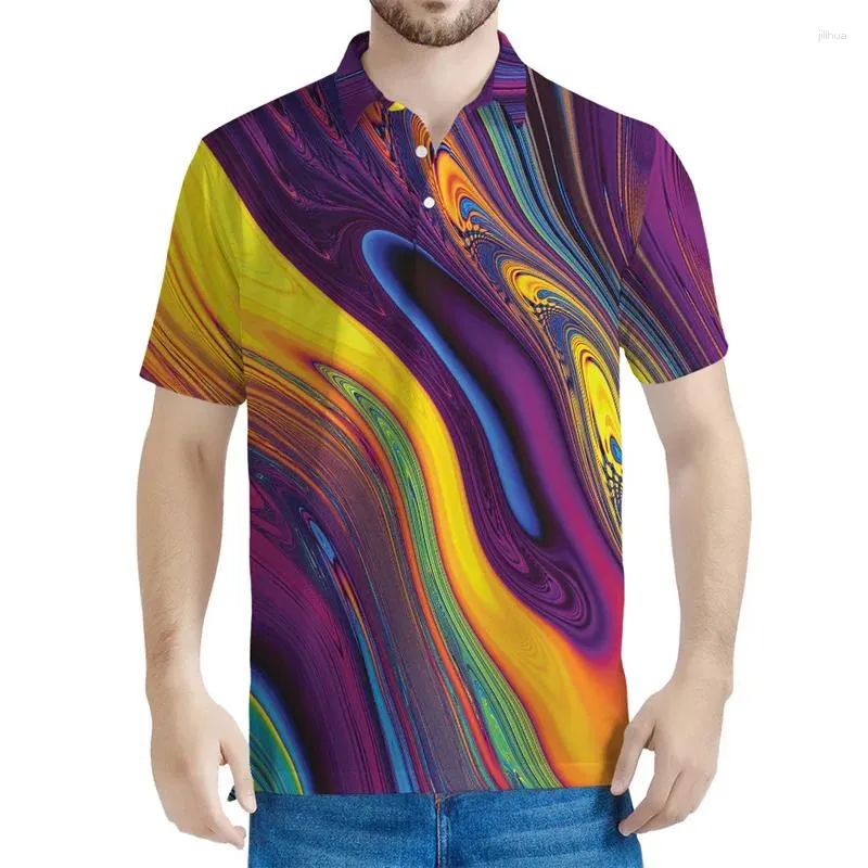 メンズポロスファッション3Dプリントポロシャツメンイリュージョントリッピーグラフィックティーシャツラペル半袖トップカジュアルボタンTシャツ