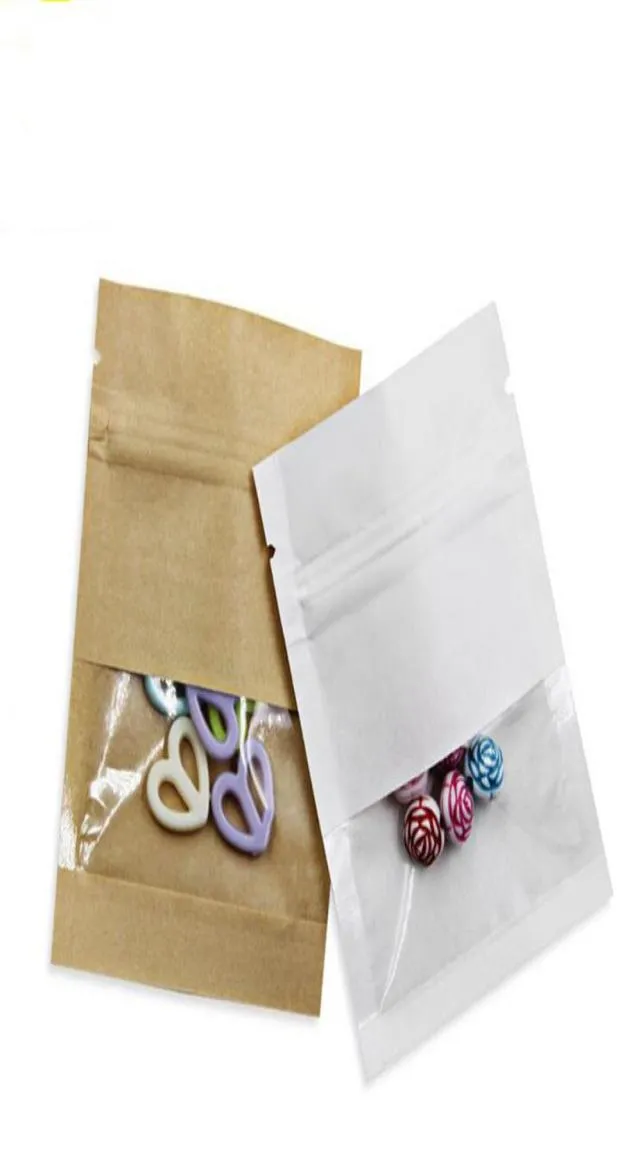 79cm Pequeño espesor de la bolsa de papel de papel kraft de color marrón blanco con ventana transparente para bocadillos de café de té Almacenamiento de alimentos de dulces6819541