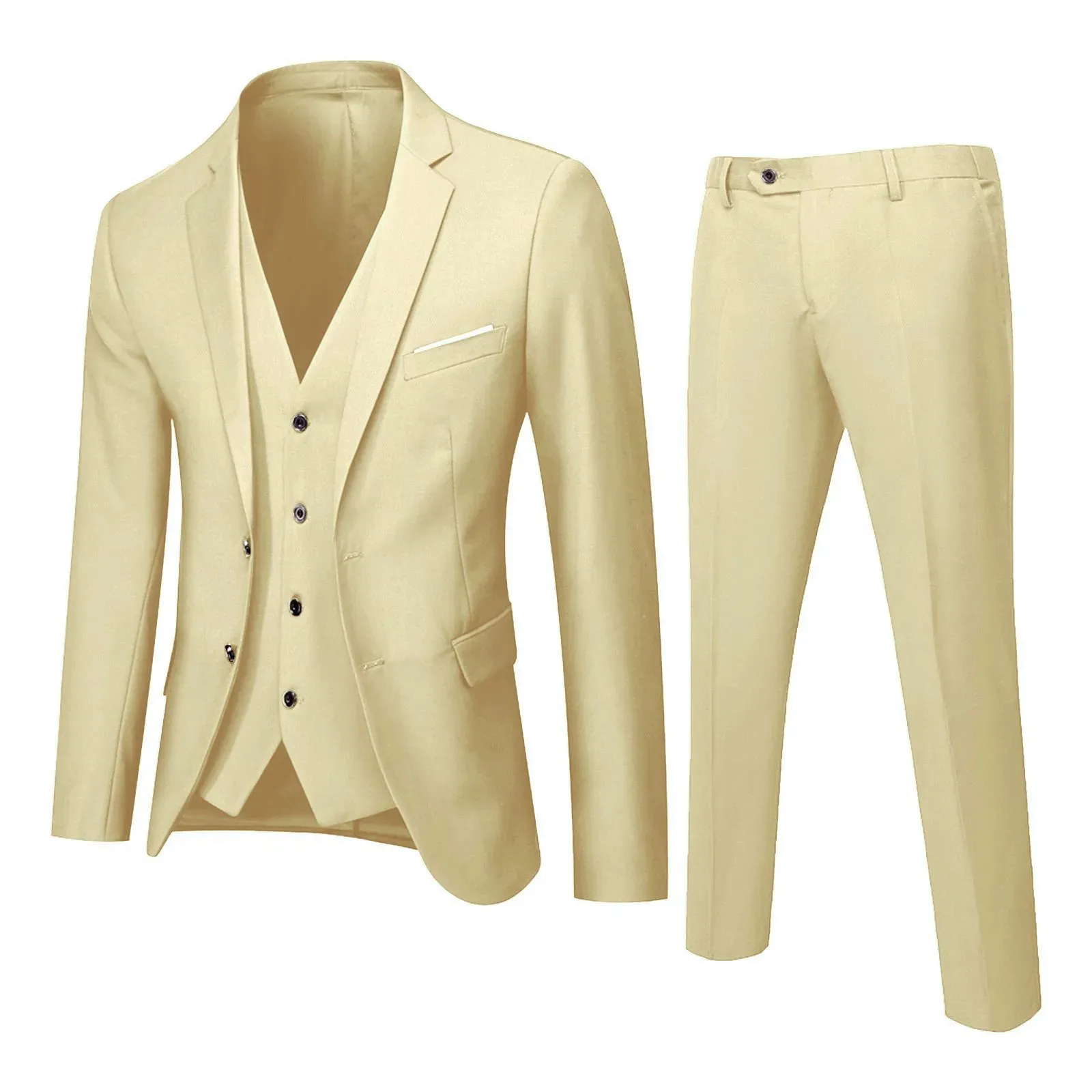 Men's Suit Slim 3 Piece Suit Business Wedding Party Jacket Vest Pants 240423