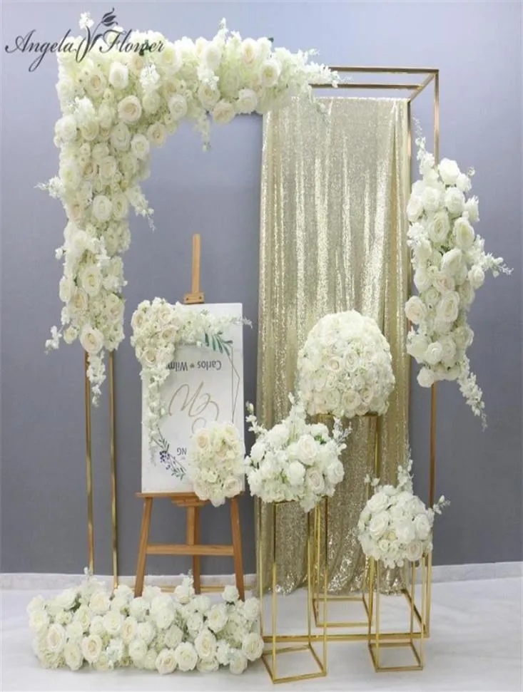 Luxury White Rose Artificial Flower Row Arrangement Wedding Scene Decor Backdrop Wall Hanging Curtain Floral Table Flower Ball 2209331233