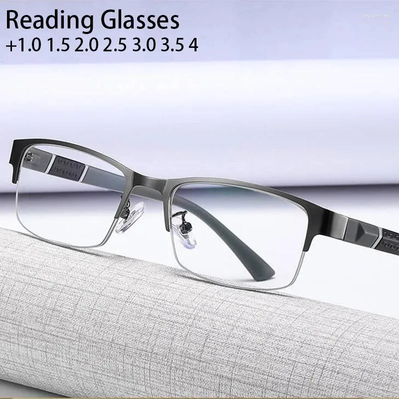Solglasögon läser glasögon män kvinnor hög kvalitet halvram diopter affär manlig presbyopiska glasögon 1,0 1,5 2,0 2,5 3,0 3,5 4