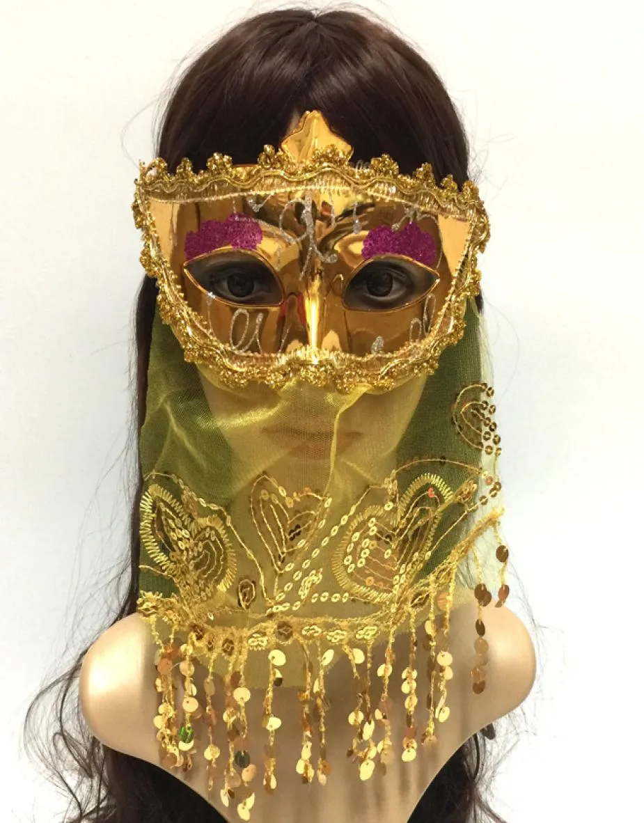 Children039s Anual Party Halloween Christmas Mask Belly Dance Masquerade adulto Get Sogen Indian Style com Veil Gold Powder7091098