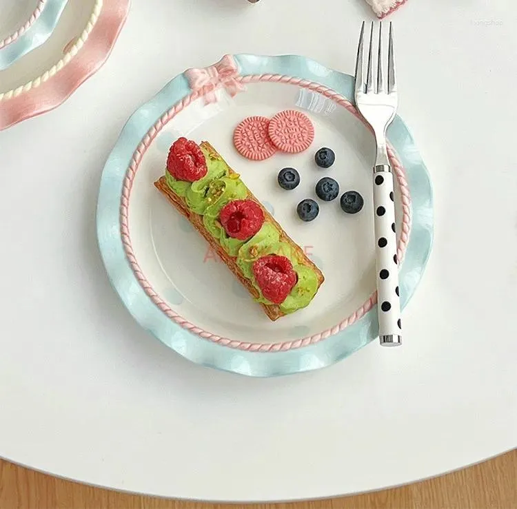 Assiettes de grande taille rose et tendre vaisselle dessert dessert assiette en forme d'arc de farine de ménage fruit profondément