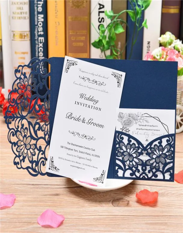 Cartes d'invitation de mariage laser blanches Blue White Elegant Coup Card Card de voeux Personnaliser Business avec RSVP CARTS DÉCORS Party Supplies7034584