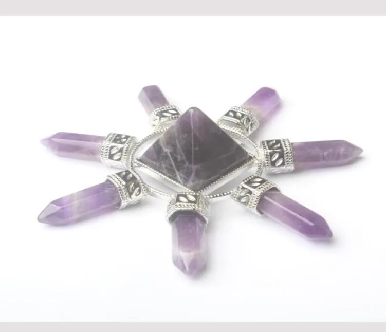 Colliers pendants Amethystes de cristal clair rose rose naturel 7 Chakra Hexagon Prism Magic Wand Energy Tower Reiki Pendulum H3742126