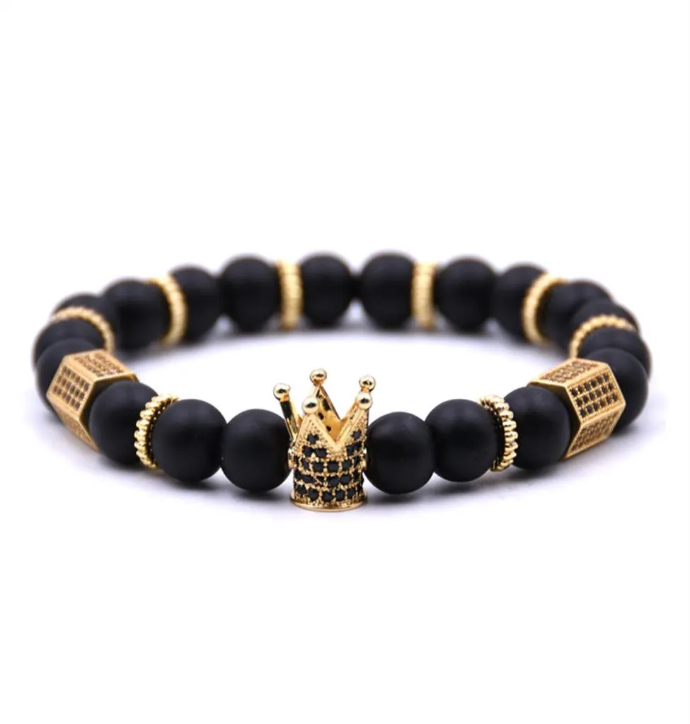 8mm Frosted stone Metal Crown Bracelet For Women Beaded Bracelet Men Vintage Charm Jewelry For Boys Drop9830700