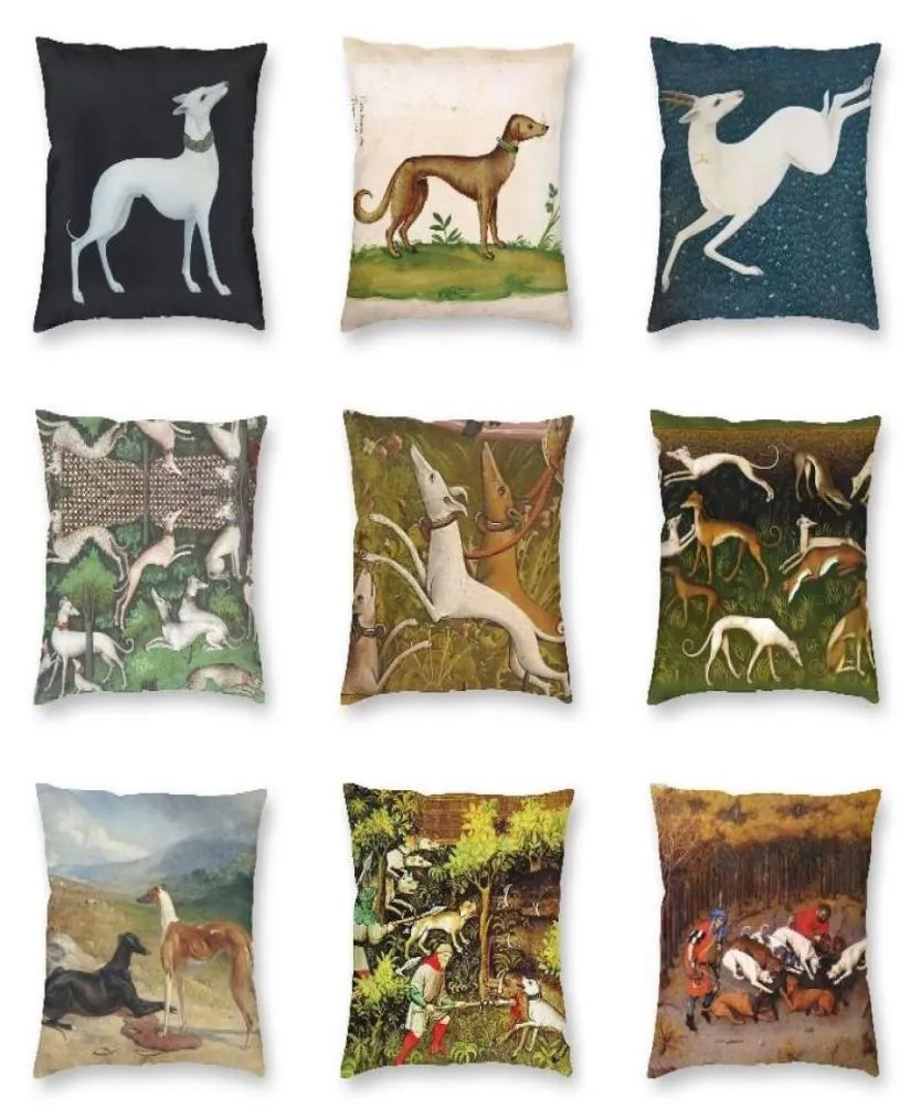 Cushiondecorative Pillow Medieval Greyhound Sihthound Hunt Square Throw Case home decorative Whippet Dog Cushion Cover for Sofacu3676492