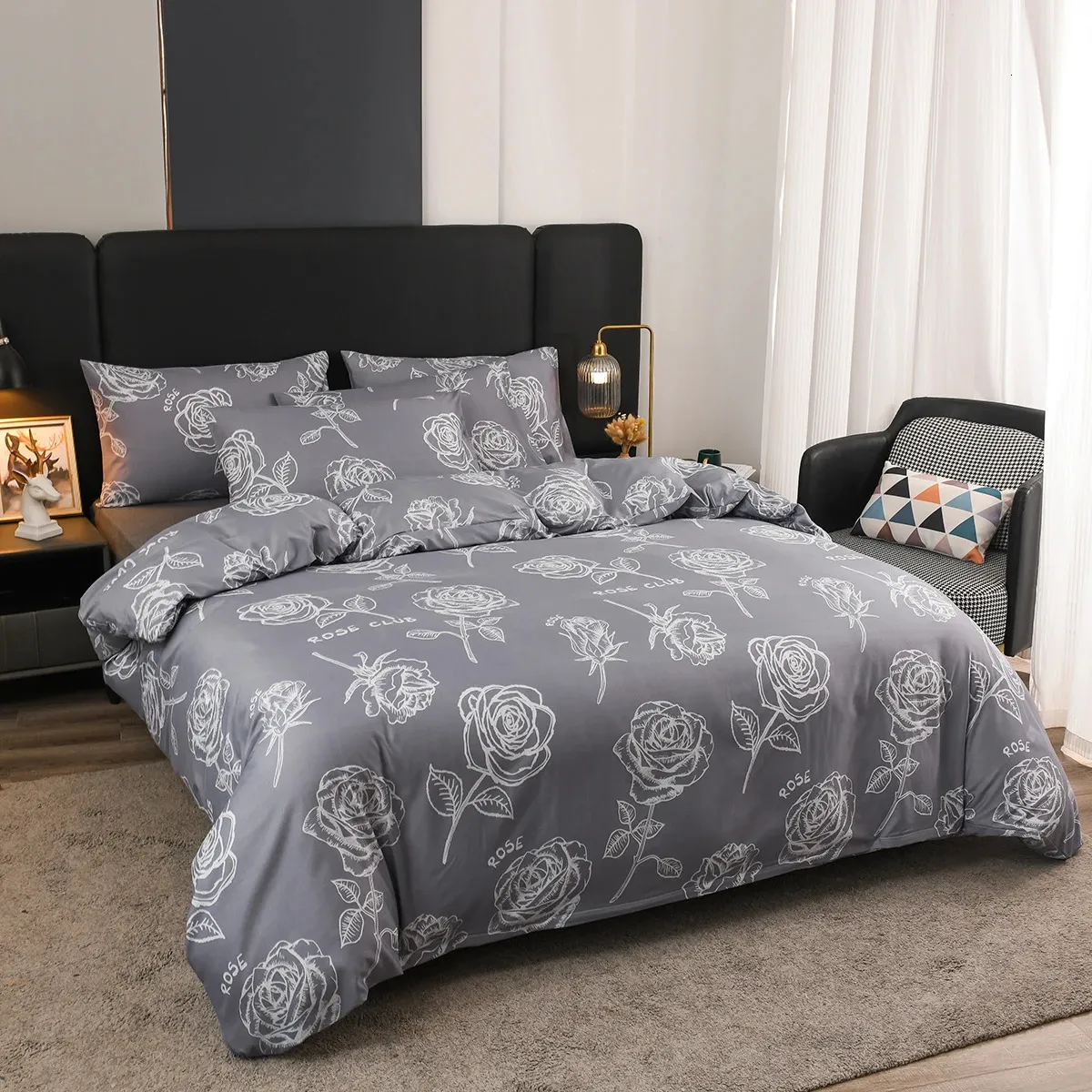 COPERCHIO DUVET SET POLYESTER FLORALE GREE COMPLETO DESIGN DI LUGO DI LUGO MORSO CON Foglie e letti per cuscini Double King Queen size 240420