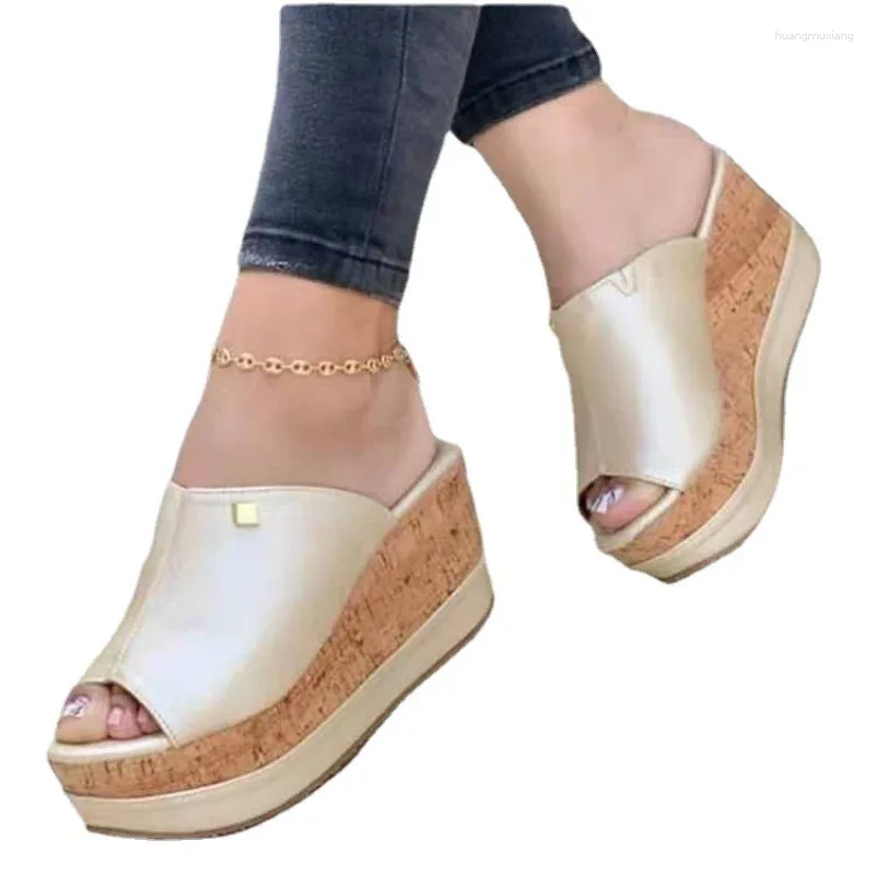 Slippers Wedge Sandalias Mujer Women's 2024 Summer Fish Mouth Shoes Fashion Platform For Women Casual Slides Size 44