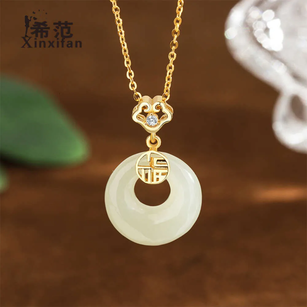 S925 Sterling Silver Hotan Jade Veiligheidsketen Ketting Dames Luxe stijl Kleine groep Hangkraag Fuzi China-chic Persoonlijkheid