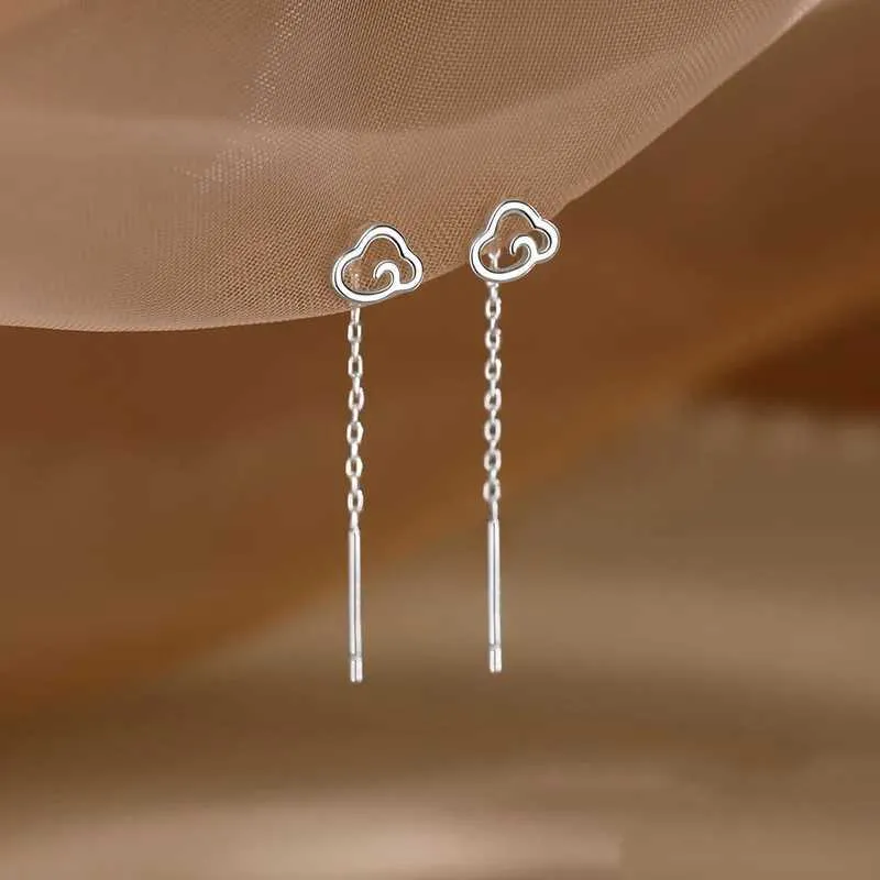 Dangle Chandelier Sharelucky Hollow Fashion Cute Cloud Tassels Chain Ear Line Earrings for Women 2024 Korean Simple Long Earrings Party Jewelry